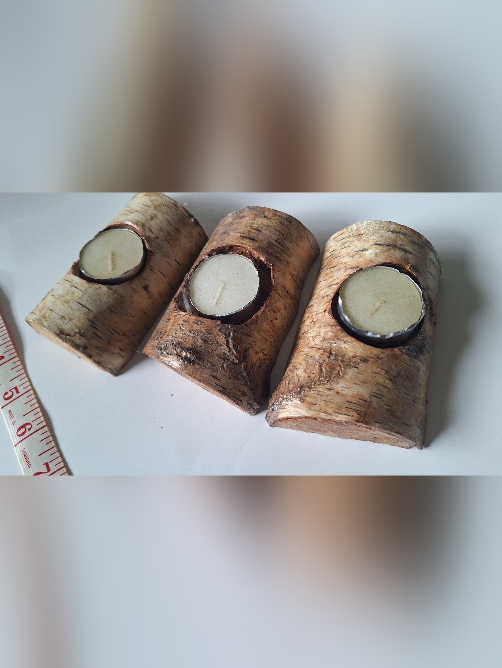 Rustic Birch Tea Light Holders – Natural Brown Set Of 3